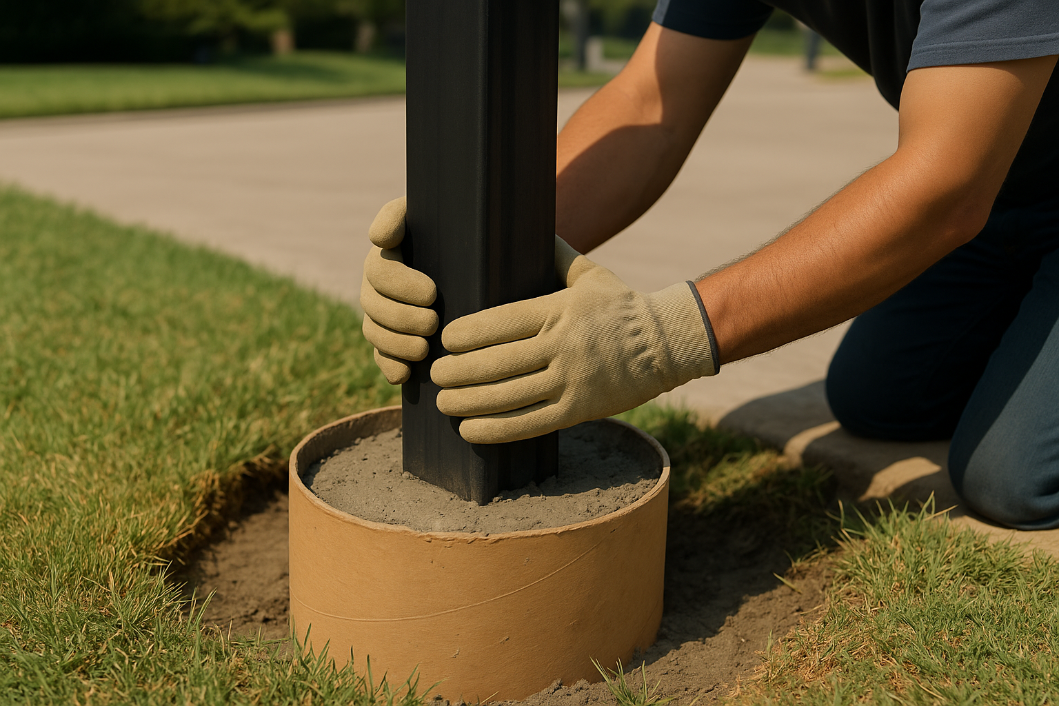 Illustrates the concrete footing step described under swing gate installation, grounding the 'how it works' section in g