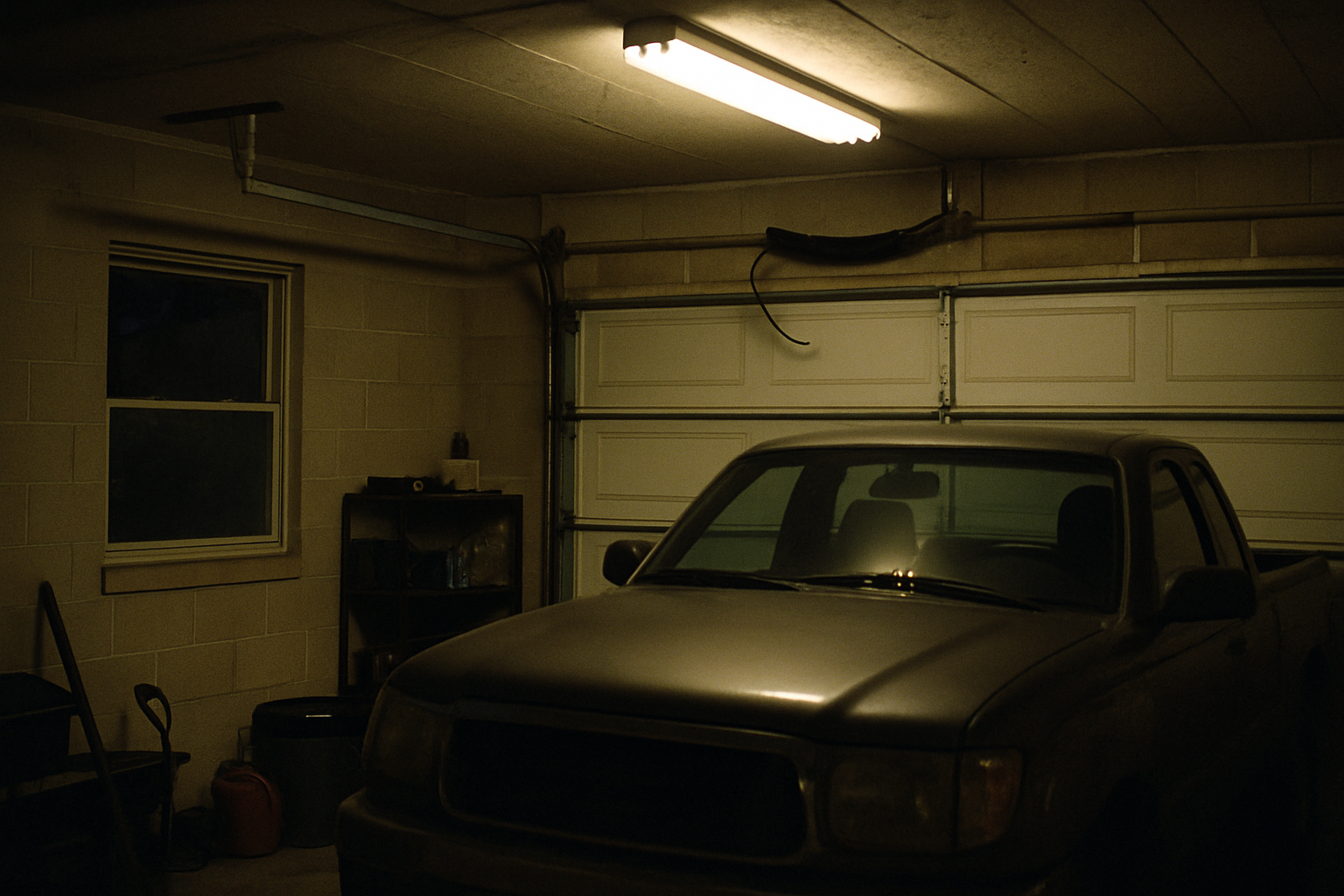 Illustrates the core emergency scenario described in the page  -  a snapped torsion spring with a car trapped inside a C